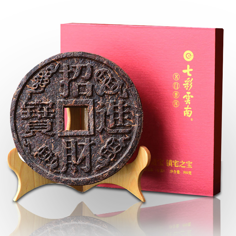 七彩云南 庆沣祥普洱茶生茶 生普洱茶雕招财进宝 工艺饼500克摆件