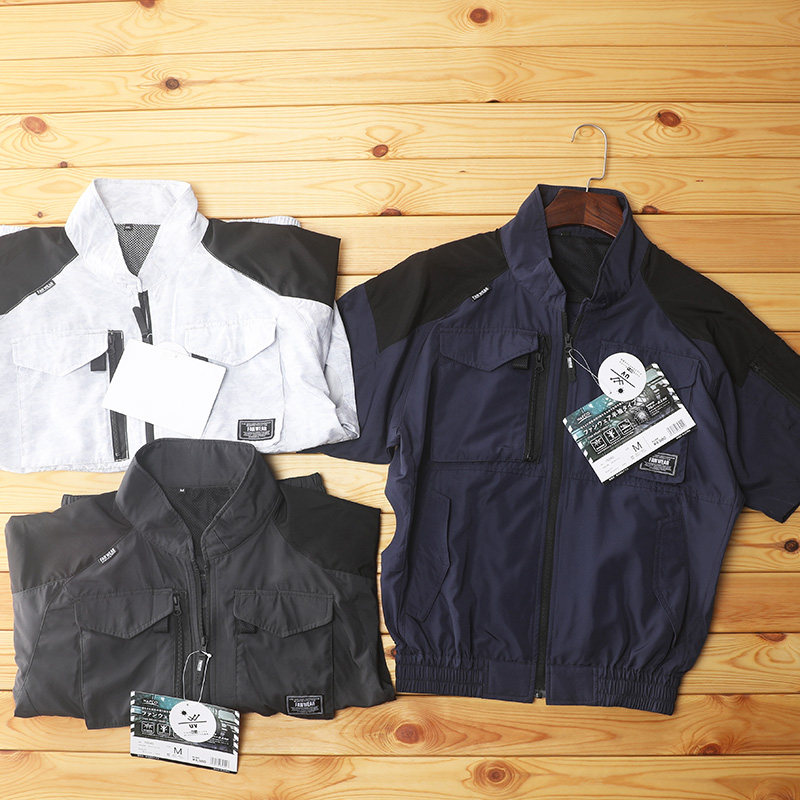 超值外贸夏季户外工厂车间防暑降温空调服半袖男装宽松上衣风扇服