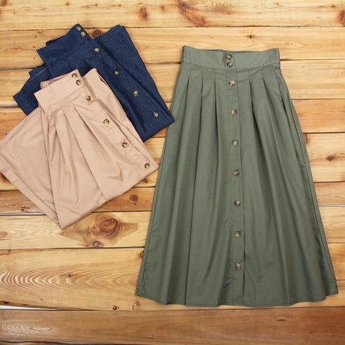 百褶裙单排扣A字裙中长森女风裙