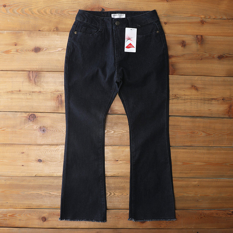 断码清仓外贸微喇叭牛仔裤春夏薄款修身显瘦女裤九分毛边做旧深蓝