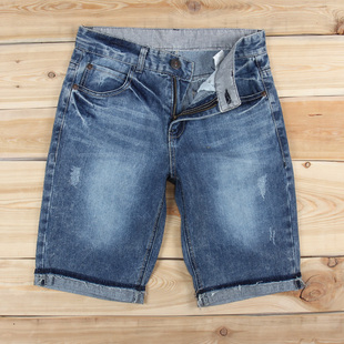 新款 超值外贸猫须做旧卷边五分牛仔短裤 衩子夏季 大裤 直筒 休闲男裤