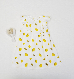 童装女童中小童童裙新款夏款天丝棉水印水果薄款连衣裙裙子连身裙