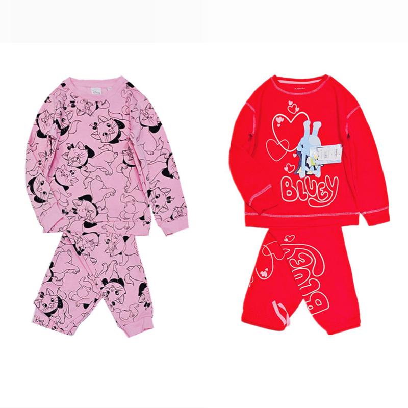 4~16岁外单童装女童春秋款满印卡通薄拉绒卫衣长袖+长裤两件套装