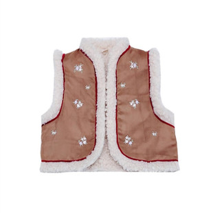 刺绣款~3-12岁外单童装女童秋冬款羊羔毛刺绣花朵马夹背心马甲