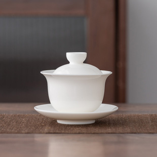 德化白瓷盖碗斗茶赛泡茶碗大号三才碗玉白盖碗套装品茶杯陶瓷茶碗