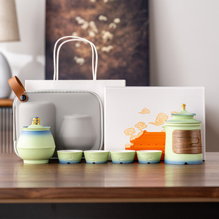 故宫文创羊脂玉旅行茶具套装 一壶四杯送领导商务纪念高档伴手礼品