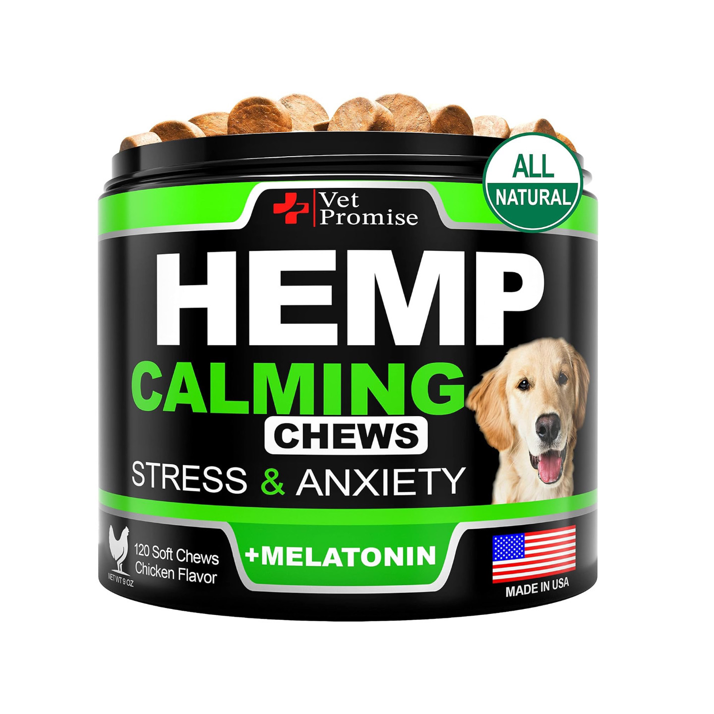 美国直邮 Vet PromiseHemp Calming Chews 狗用焦虑舒缓补剂120粒