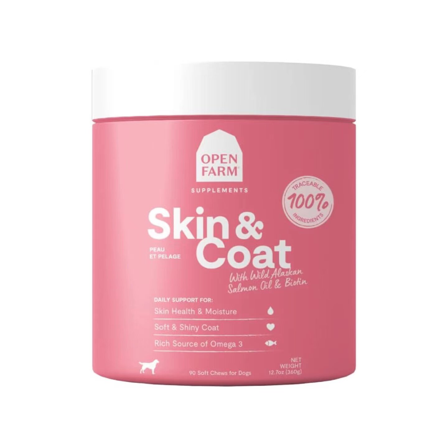 美国直邮Open Farm Skin & Coat Chews for Dog狗用皮毛补剂 90粒