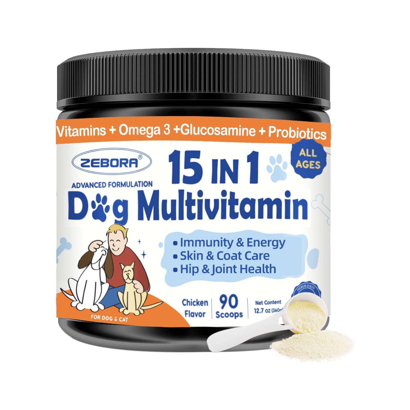 美国直邮ZEBORA Dog Multivitamin Glucosamine 狗用复合维生素粉