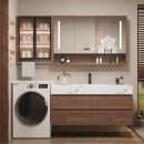 热弯岩板一体盆洗衣机柜组合浴室柜卫生间洗漱台洗手洗脸盆中古风