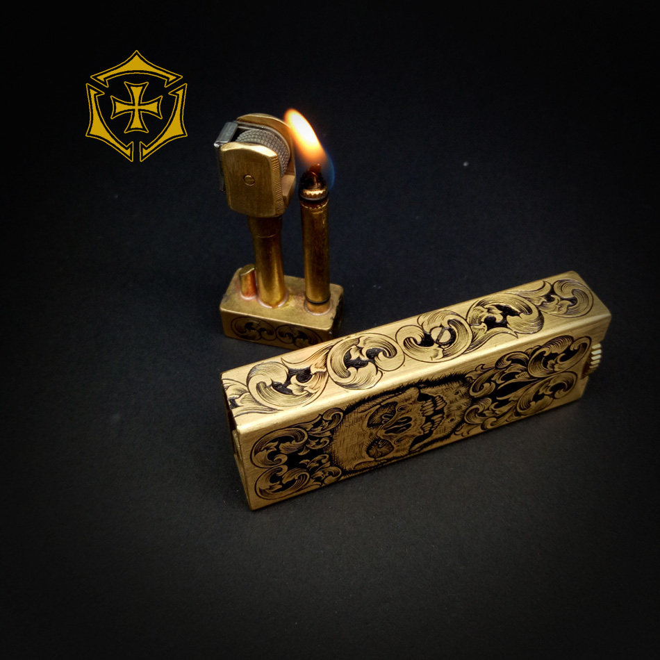 gc定制款手工微雕刻唐草插拔火机万次火柴黄铜煤油打火机非zippo