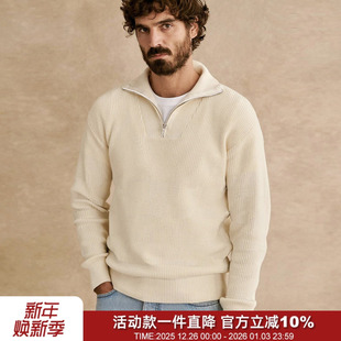 半拉链高领休闲针织衫 鼎奢成衣 男装 桑蚕丝羊毛16针秋季 老钱风