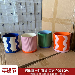 自留！出老美！釉面陶瓷花盆家居摆件高颜值花瓶排水孔底碟储物罐