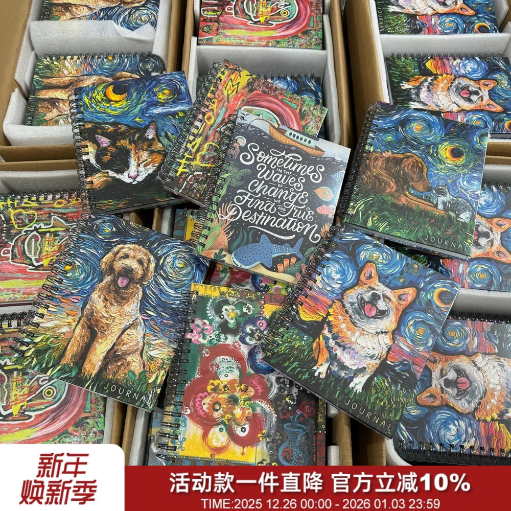 谁能不爱！艺术大师联名！油画宠物星空加厚纸张线圈本横线笔记本