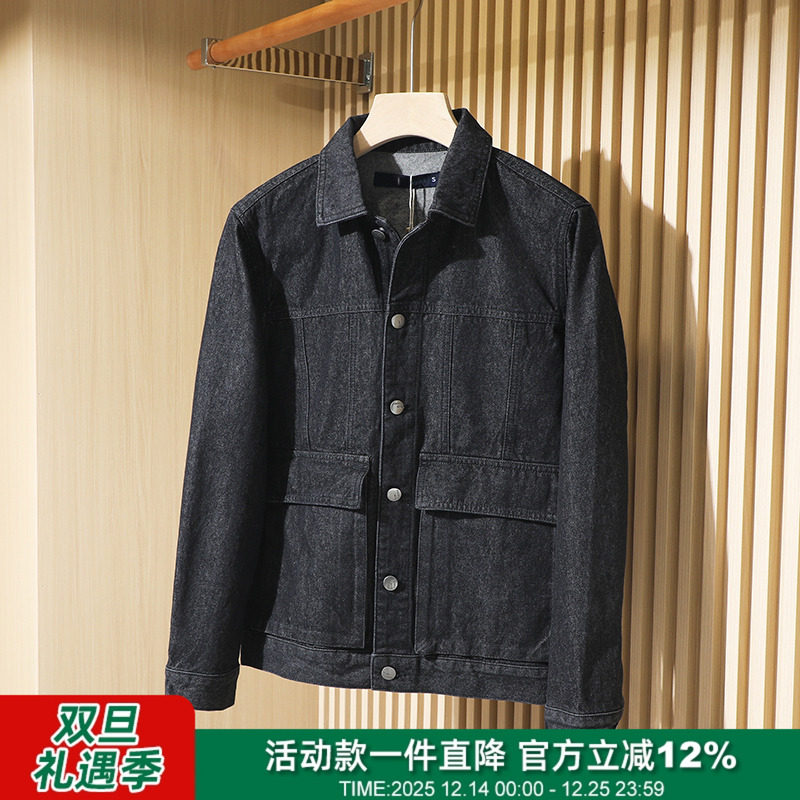 线下479牛仔夹克水洗黑牛