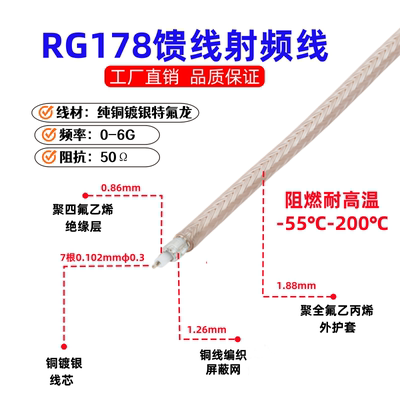 RG178纯铜镀银线射频线同轴电缆