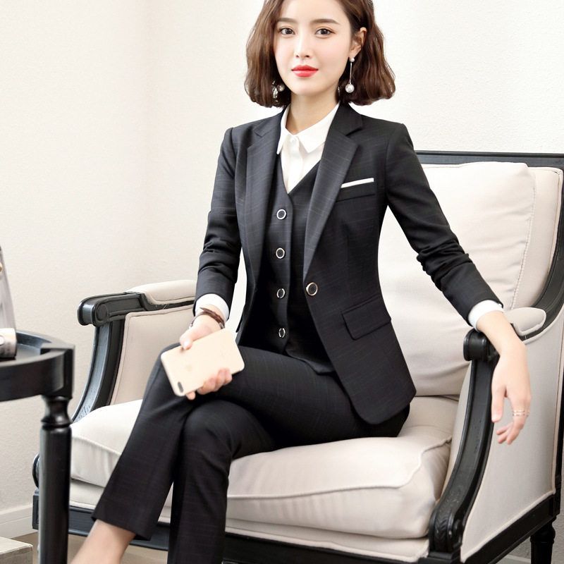 女女装套装2019西装气质正装工作服春夏ol861格子新款职业装西服