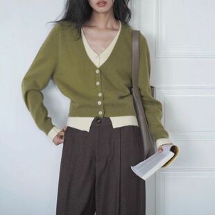 EIGHTMONTH 绿色假两件毛衣女秋季新款针织开衫上衣慵懒高级感