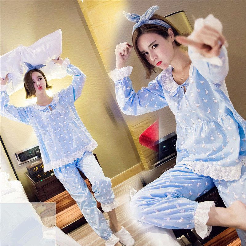 棉质睡衣时尚长袖孕妇睡衣春秋季月子服外出哺乳衣喂奶产妇家居服