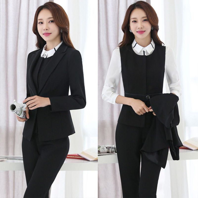 西服套装职业装休闲面试正装春秋服务员酒店女士女空姐五件套韩版