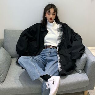 工装外套女韩版宽松学生春秋季原宿港风新款长袖衬衫上衣潮