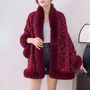 Shawl Women Fashion毛领斗篷披肩加绒加厚披肩披风 Cape Poncho