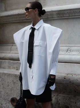 Women White Shirt Fashion Blouse时尚欧美女装长袖翻领衬衫女