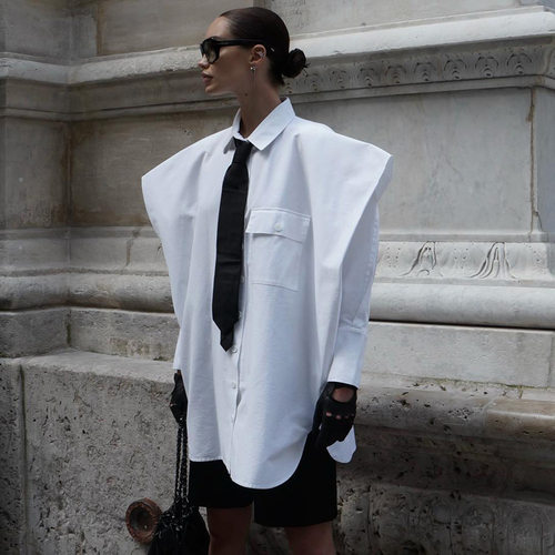 Women White Shirt Fashion Blouse时尚欧美女装长袖翻领衬衫女