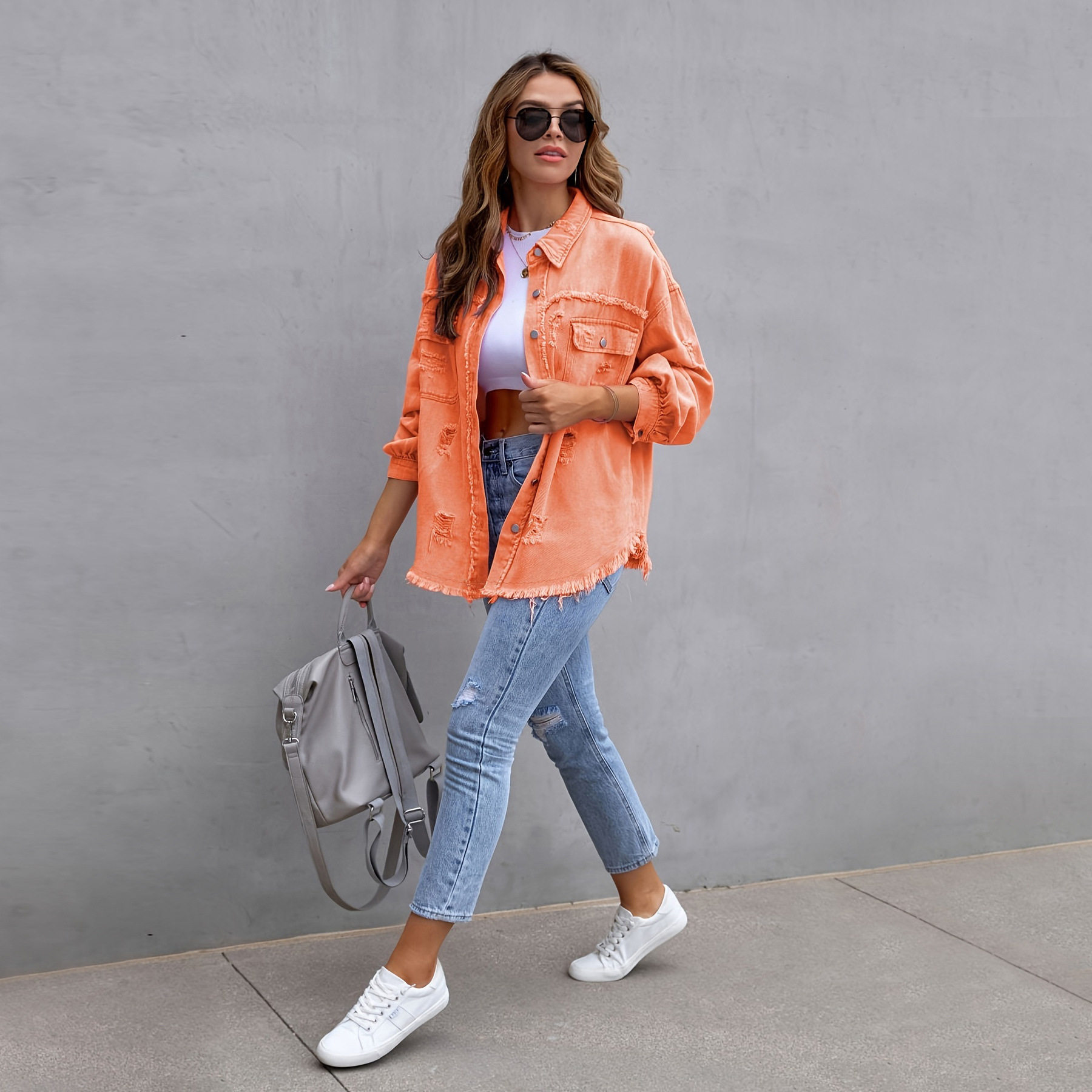 Women Shirt Denim Jean Outwear Coat Jacket长袖女式牛仔衬衣