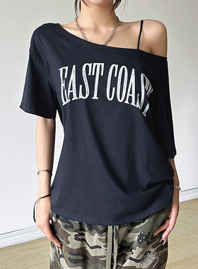 欧美风女装街头时尚字母印花短袖露脐T恤Women Tees Tops T-Shirt