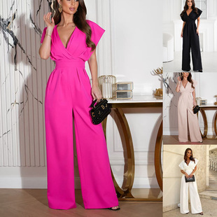 Women Jumpsuit Elegant Summer Clothes Long Pants纯色连体长裤