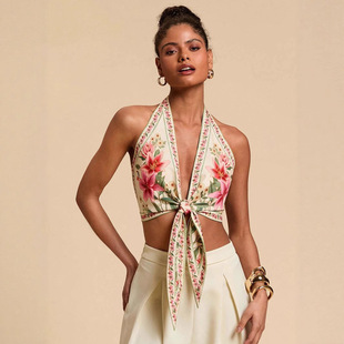 Women Print Vest Backless Tube Tops欧美辣妹休闲露背上衣抹胸