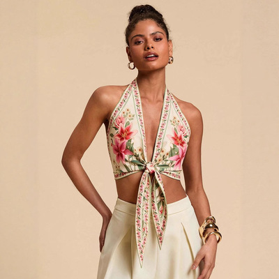 Women Print Vest Backless Tube Tops欧美辣妹休闲露背上衣抹胸