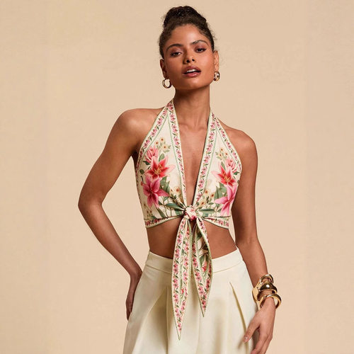 Women Print Vest Backless Tube Tops欧美辣妹休闲露背上衣抹胸