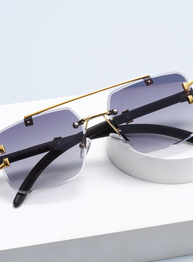 Sunglasses复古无边框太阳眼镜男士防紫外线高档时尚潮流墨镜女