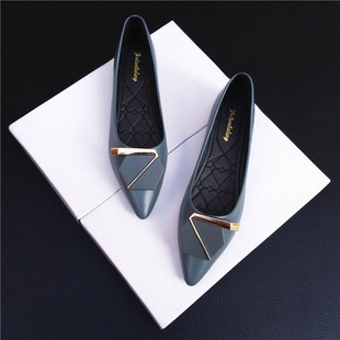 Women Flat Shoes Point Toe Ladies Footwear女中跟单鞋软皮尖头