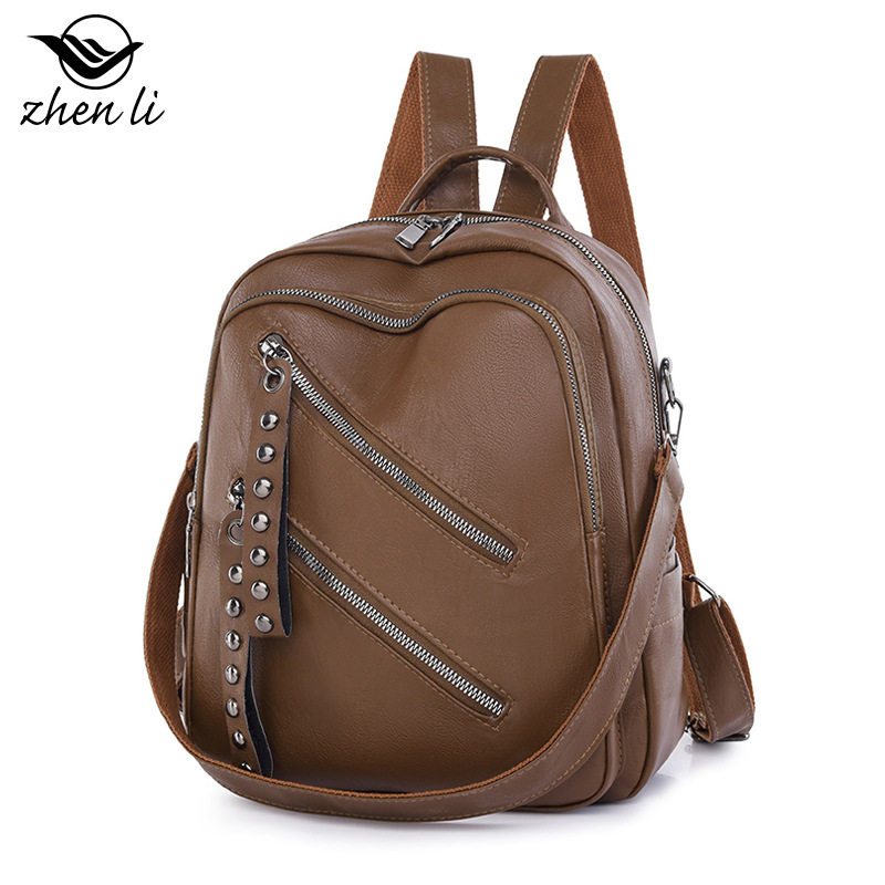 Women backpack 背包女 欧美复古PU女士双肩包 休闲百搭双肩背包