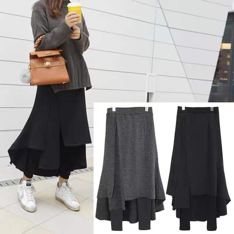 不规则假两件打底裤裙大码加绒保暖裤子高腰长裤High Waist Pants
