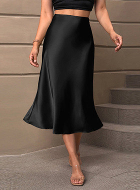 Women Elegant Skirt Ladies Summer Clothes优雅风涤纶中长a字裙