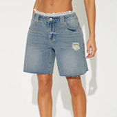 Denim Jean Short Women Pant牛仔短裤 女潮流破洞毛边宽松直筒