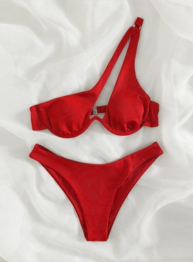 Single Shoulder Soft Wrap Steel Support Swimsuit单肩钢托泳衣