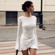 Dresses Sexy Bodycon欧美长袖 Women 修身 褶皱扭结短包臀连衣裙