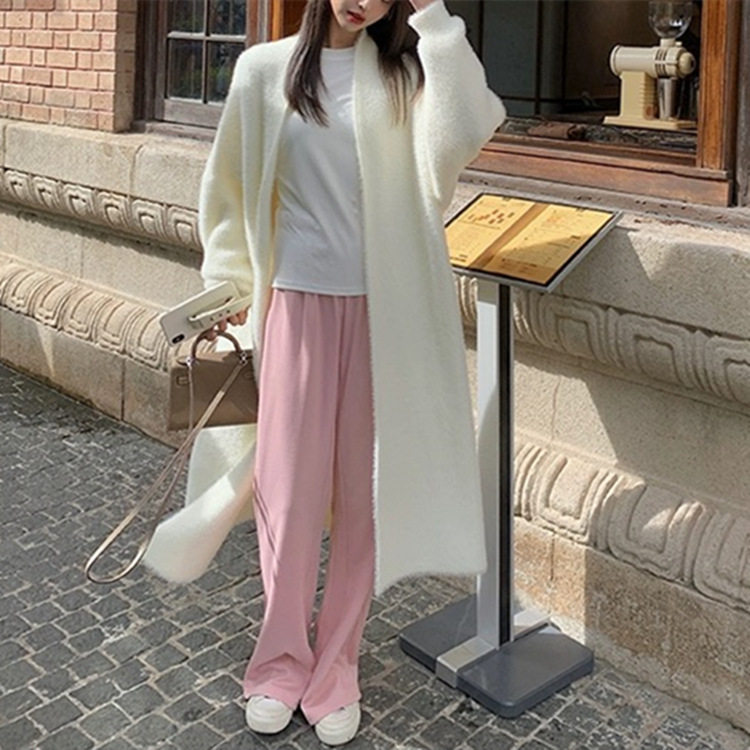 Women Long Cardigan Coat毛衣女秋冬白色开衫宽松大码厚中长款