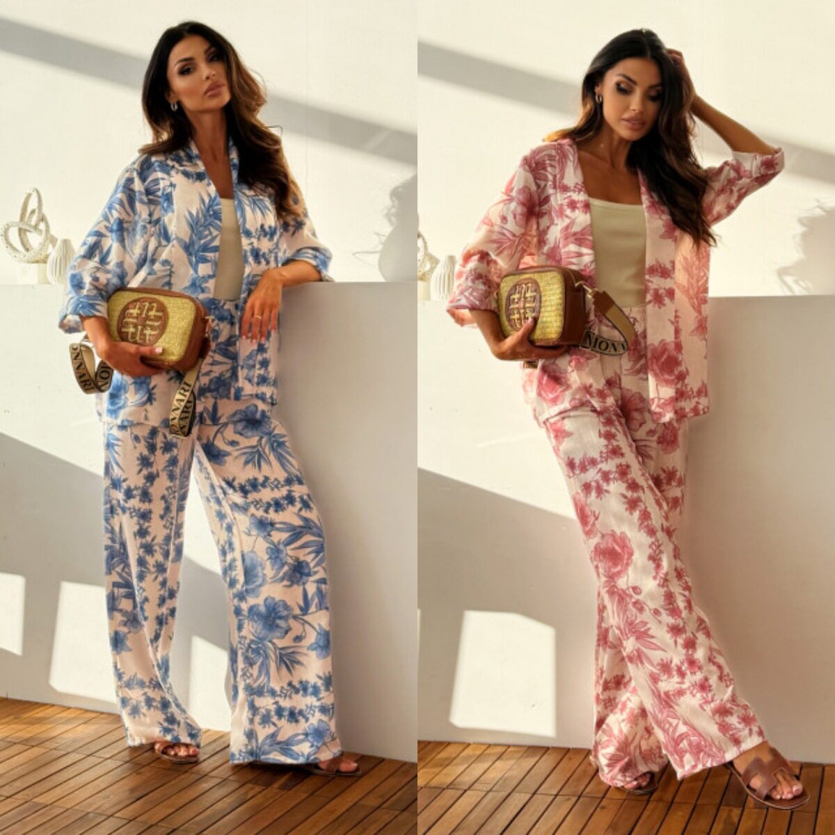 Women Clothes Set Shirt Tops Long Pant女装休闲七分袖上衣长裤