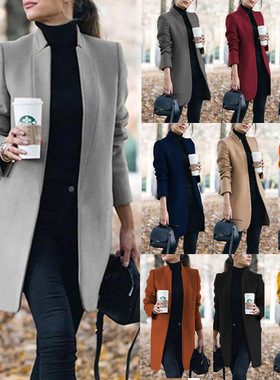 Women Coat Overcoat Autumn Outwear Jacket欧美时尚毛呢外套女