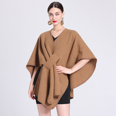 Women Coat Shawl Knitted Poncho时尚披肩斗篷外搭披风针织开衫