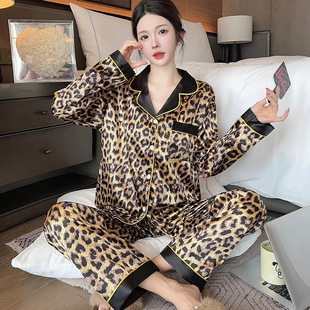 Ice Silk Home Pajamas Suit Sleepwear Set Sexy Women Satin
