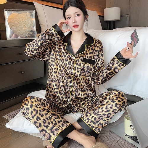 Women Pajamas Set Ice Silk Satin Sexy Sleepwear Home Suit