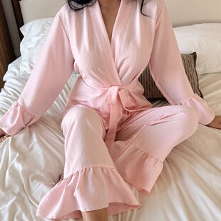 云朵棉睡袍长裤两件套家居服Women Pajamas Sleepwear Night Wear