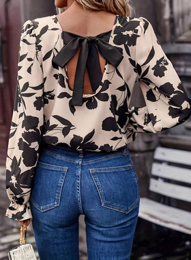 Women Tops Shirt Backless Summer Blouse欧美系带衬衫上衣显瘦